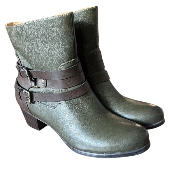 Naturalizer Women’s 9 Katrina Leather Buckle Ankle Boots Hunter Green Brown - Picture 1 of 14